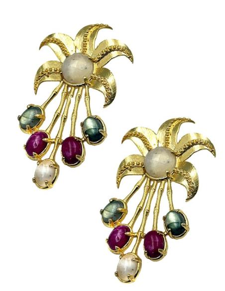 PENDIENTES JOYA DE PEDRERIA CUARZO ROSA Y FUCSIA | BAÑO DE ORO