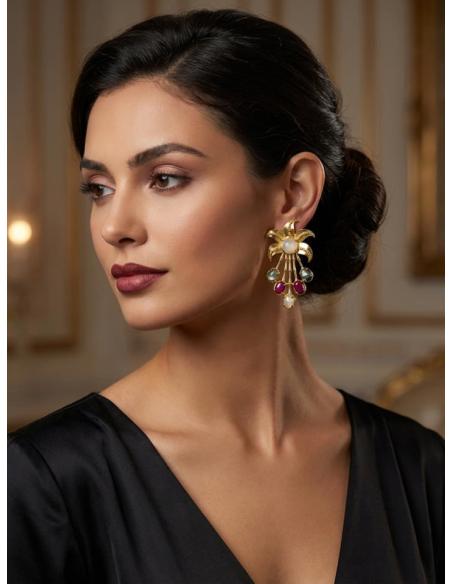 PENDIENTES JOYA DE PEDRERIA CUARZO ROSA Y FUCSIA | BAÑO DE ORO
