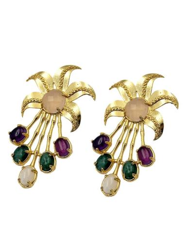 PENDIENTES JOYA DE PEDRERIA MORADA Y VERDE OSCURO | BAÑO DE ORO