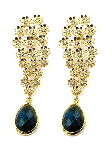 PENDIENTES LARGOS DORADOS FLORALES CON VERDE OLIVA | BAÑO ORO