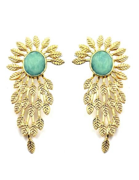 PENDIENTES LARGOS DORADOS PARA BODAS Y VERDE AGUA | INVITADAS