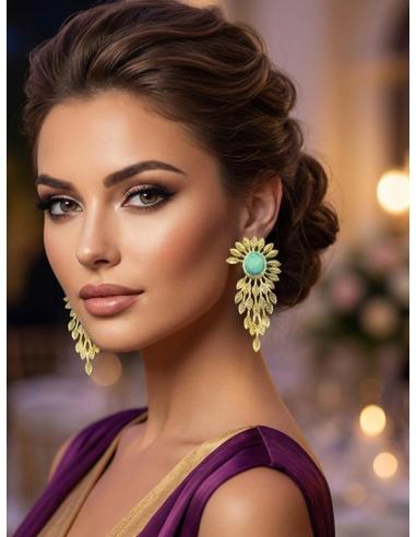 PENDIENTES LARGOS DORADOS PARA BODAS Y VERDE AGUA | INVITADAS