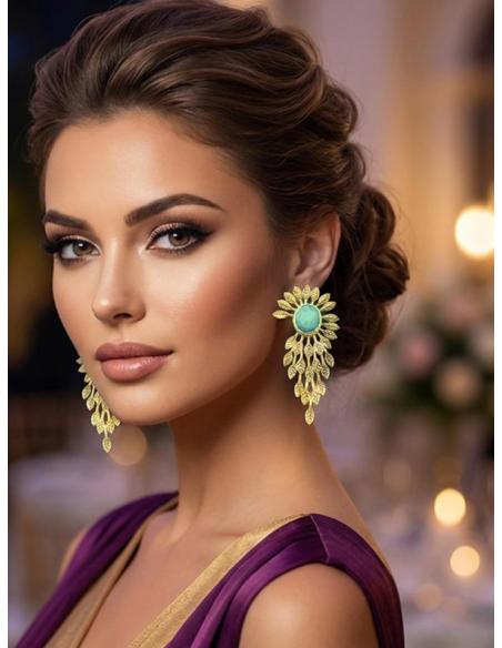 PENDIENTES LARGOS DORADOS PARA BODAS Y VERDE AGUA | INVITADAS