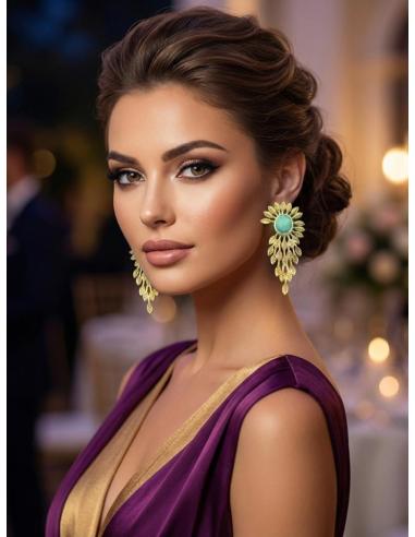 PENDIENTES LARGOS DORADOS PARA BODAS Y VERDE AGUA | INVITADAS