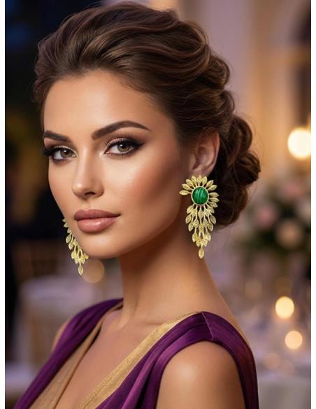 PENDIENTES BODA LARGOS DORADOS CON VERDE MALAQUITA | INVITADAS