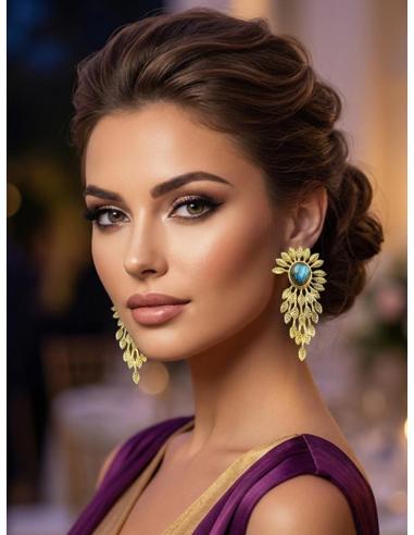 PENDIENTES LARGOS DORADOS PARA BODAS Y VERDE OLIVA | INVITADAS