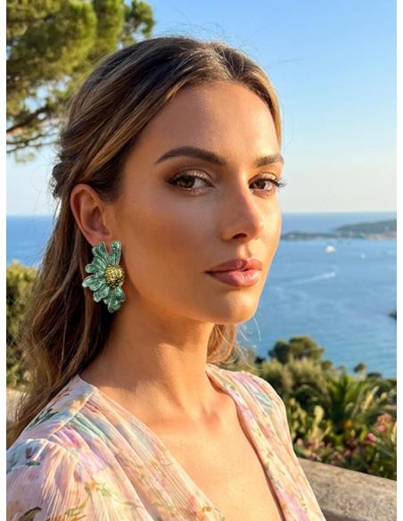 PENDIENTES VERDES FLOR ELEGANTE IDEAL BODAS | INVITADA Y MADRINA
