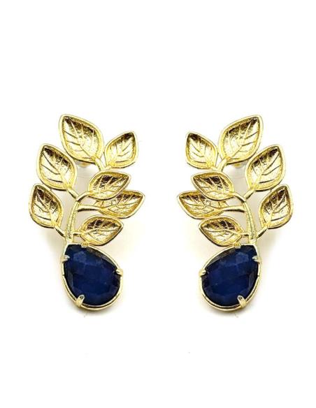 PENDIENTES DORADOS CON PIEDRA LAPISLAZULI AZUL | INVITADA Y MADRINA