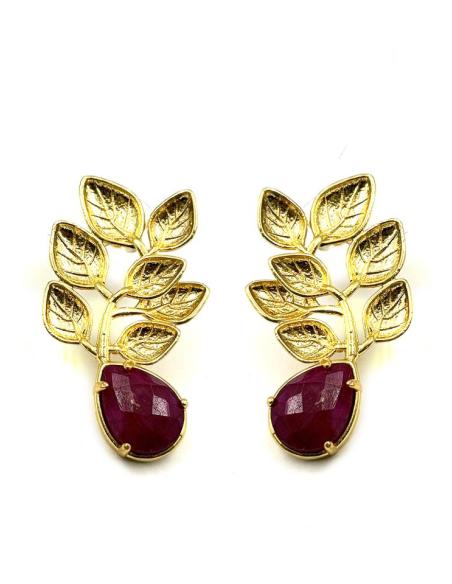 PENDIENTES DORADOS CON PIEDRA FUCSIA BUGAMBILIA | INVITADA Y MADRINA