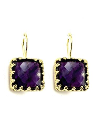 PENDIENTES PARA MUJER MORADOS DORMILONA CUADRADA | CASUAL ELEGANTE