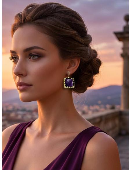 PENDIENTES PARA MUJER MORADOS DORMILONA CUADRADA | CASUAL ELEGANTE