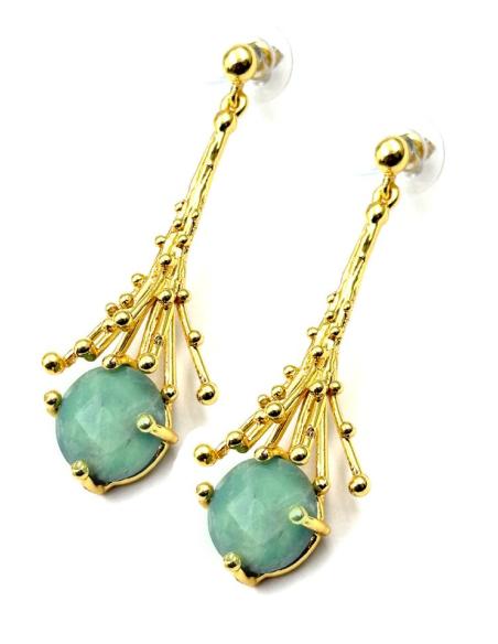 PENDIENTES ELEGANTES LARGOS DORADOS Y VERDE CLARO | BODA Y EVENTO