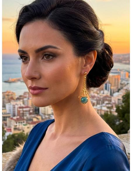 PENDIENTES ELEGANTES LARGOS DORADOS Y VERDE CLARO | BODA Y EVENTO