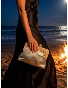 BOLSOS FIESTA ORO ROSA CON BOQUILLA DE MADERA | BOLSOS BODA 2