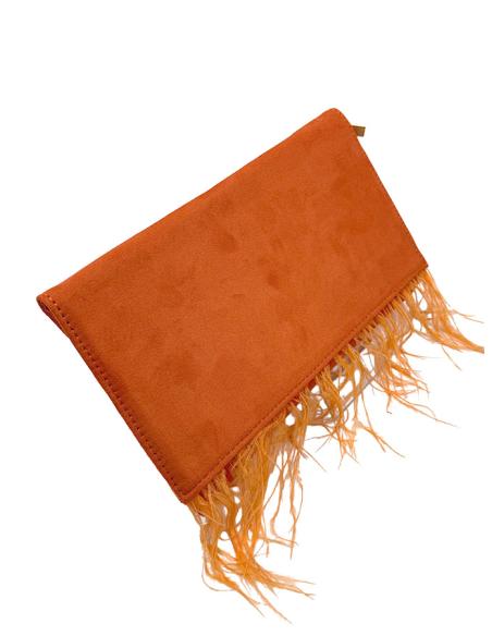 CARTERAS NARANJAS CON PLUMAS DE FIESTA Y BODA | BOLSOS INVITADA