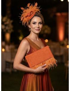 CARTERAS NARANJAS CON PLUMAS DE FIESTA Y BODA | BOLSOS INVITADA 2