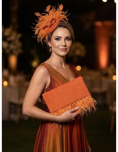 CARTERAS NARANJAS CON PLUMAS DE FIESTA Y BODA | BOLSOS INVITADA