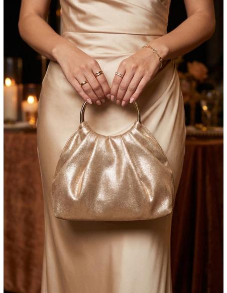 BOLSOS FIESTA ORO ROSA CON ASA COQUETA DE MANO | BOLSO INVITADA