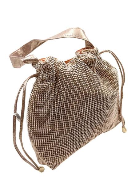 BOLSOS DE FIESTA ORO ROSA DE MALLA METALICA | BOLSOS BODA