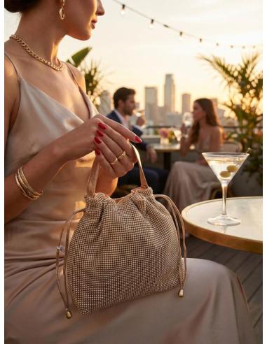 BOLSOS DE FIESTA ORO ROSA DE MALLA METALICA | BOLSOS BODA