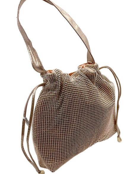 BOLSOS DE FIESTA ORO ROSA DE MALLA METALICA | BOLSOS BODA