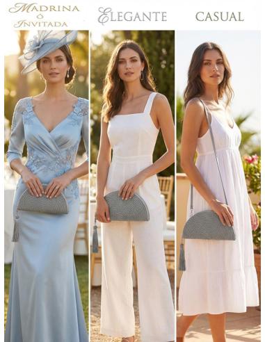 BOLSOS DE ABANICO GRISES PLATEADOS | INVITADAS Y MADRINAS DE BODAS