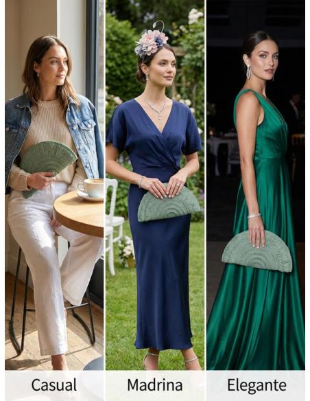 BOLSOS AZUL AGUA DE ABANICO ESTILO RAFIA | BODAS PRIMAVERA VERANO