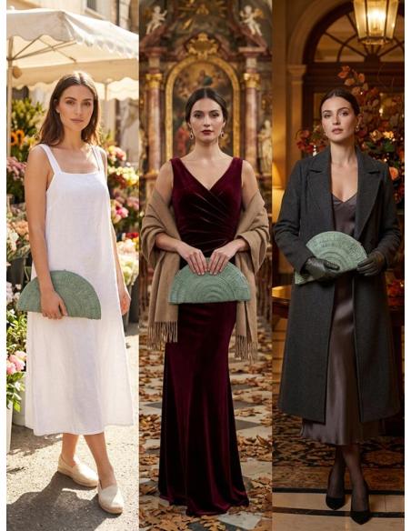 BOLSOS AZUL AGUA DE ABANICO ESTILO RAFIA | BODAS PRIMAVERA VERANO