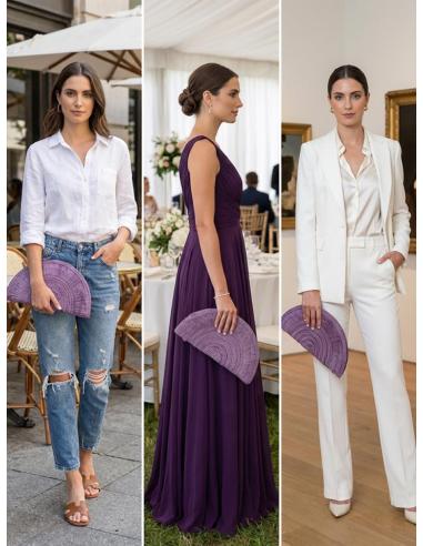 BOLSOS LILAS DE ABANICO ESTILO RAFIA | BODAS PRIMAVERA VERANO