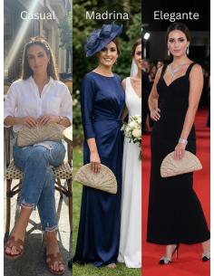 BOLSOS BEIGE Y PLATEADO ABANICO ESTILO RAFIA | BODAS PRIMAVERA VERANO 2