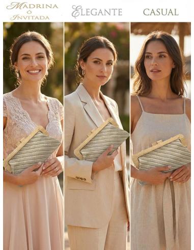 BOLSOS BODA GRAN CAPACIDAD BEIGE Y DETALLES COLOR | ESTILO RAFIA