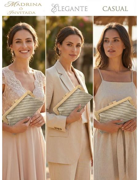 BOLSOS BODA GRAN CAPACIDAD BEIGE Y DETALLES COLOR | ESTILO RAFIA