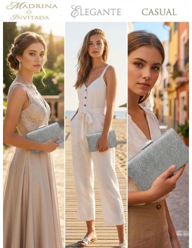 BOLSOS DE FIESTA PLATEADOS CLUTCH MODA INVITADAS | COLECCION RAFIA BODAS