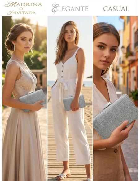 BOLSOS DE FIESTA PLATEADOS CLUTCH MODA INVITADAS | COLECCION RAFIA BODAS