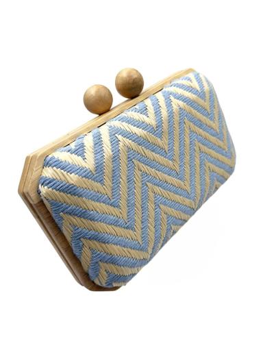 CLUTCH RAFIA AZUL CLARO Y BEIGE PARA BODAS VERANO | BOLSOS INVITADA