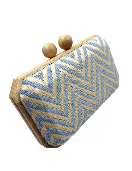 CLUTCH RAFIA AZUL CLARO Y BEIGE PARA BODAS VERANO | BOLSOS INVITADA