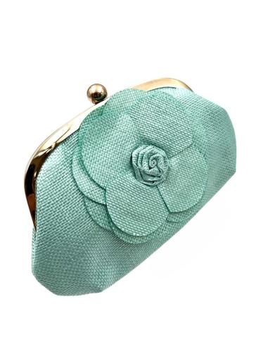 BOLSO RAFIA VERDE AGUA DE INVITADA CON FLOR | IDEAL BODAS Y VERANO