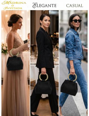 BOLSOS DE MANO NEGROS CON ASA RIGIDA | INVITADAS BODA