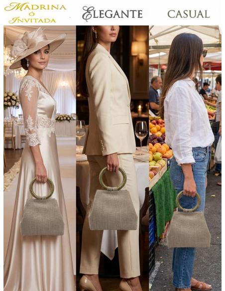 BOLSOS DE MANO MARRONES CLARO CON ASA RIGIDA | INVITADAS BODA