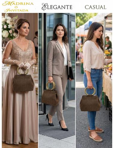 BOLSOS DE MANO MARRON CHOCOALTE CON ASA RIGIDA | INVITADAS BODA
