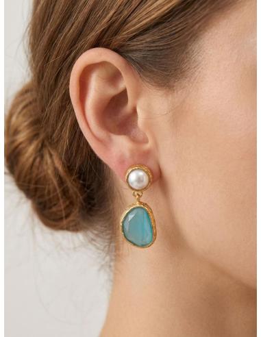 PENDIENTES PEQUEÑOS DE MUJER PERLA Y PIEDRA COLOR | DIA Y NOCHE