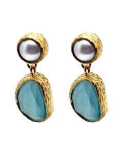 PENDIENTES PEQUEÑOS DE MUJER PERLA Y PIEDRA COLOR | DIA Y NOCHE 2