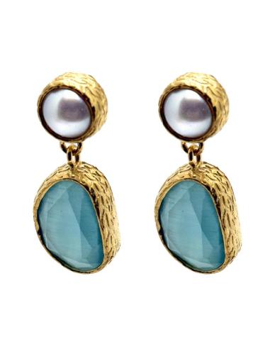 PENDIENTES PEQUEÑOS DE MUJER PERLA Y PIEDRA COLOR | DIA Y NOCHE