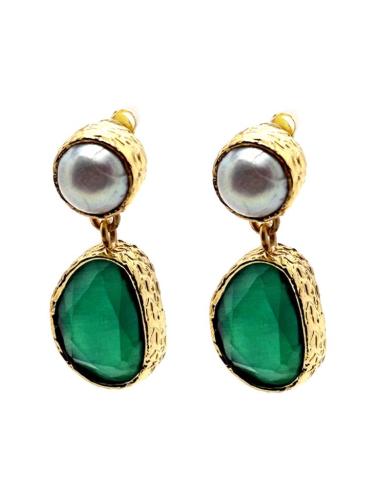 PENDIENTES PEQUEÑOS DE MUJER PERLA Y PIEDRA COLOR | DIA Y NOCHE