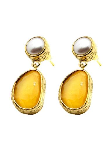 PENDIENTES PEQUEÑOS DE MUJER PERLA Y PIEDRA COLOR | DIA Y NOCHE