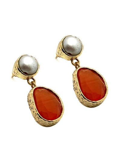 PENDIENTES PEQUEÑOS DE MUJER PERLA Y PIEDRA COLOR | DIA Y NOCHE