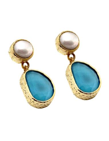PENDIENTES PEQUEÑOS DE MUJER PERLA Y PIEDRA COLOR | DIA Y NOCHE