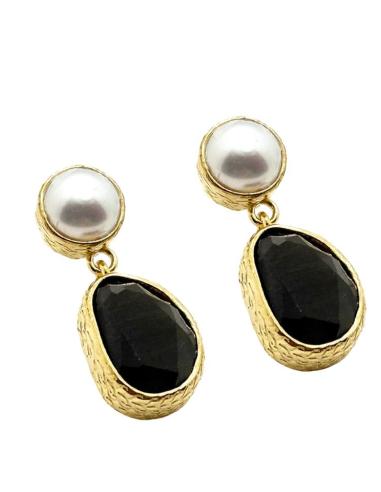 PENDIENTES PEQUEÑOS DE MUJER PERLA Y PIEDRA COLOR | DIA Y NOCHE