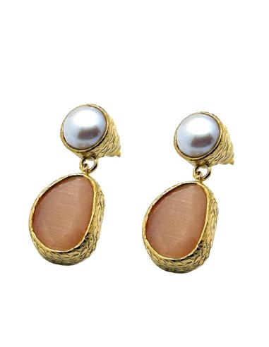 PENDIENTES PEQUEÑOS DE MUJER PERLA Y PIEDRA COLOR | DIA Y NOCHE