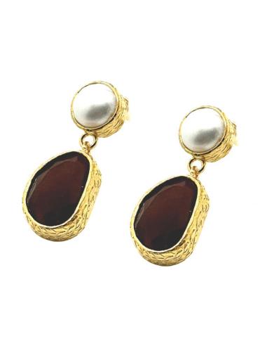 PENDIENTES PEQUEÑOS DE MUJER PERLA Y PIEDRA COLOR | DIA Y NOCHE